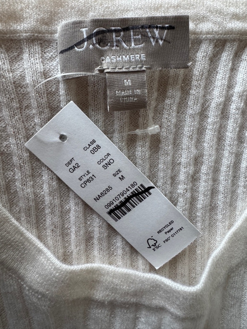 NWT J. CREW New Ribbed Featherweight 100% Cashmere T-shirt Snow White M *NOTE* - Picture 5 of 12